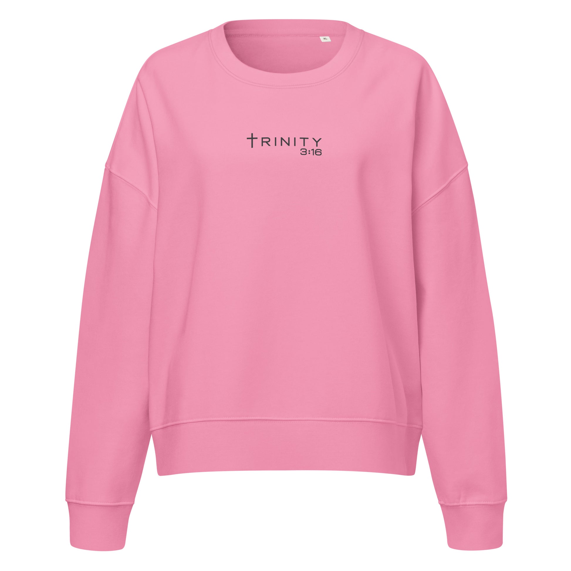 John 3:16 Christian womens crewneck in pink— Trinity 3:16 faith apparel
