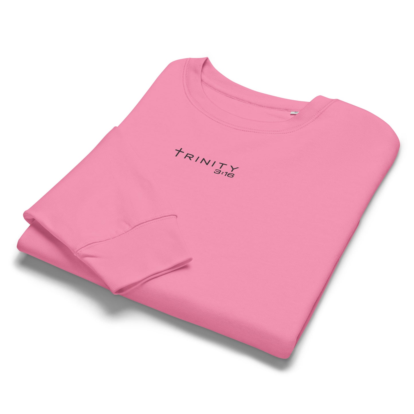 Trinity 3:16 Logo Christian womens crewneck in pink— Trinity 3:16 faith apparel