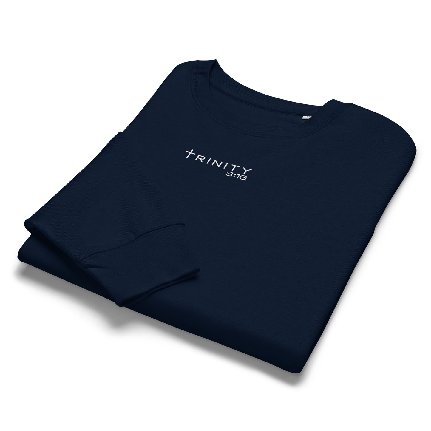 Trinity 3:16 Logo Christian womens crewneck in navy— Trinity 3:16 faith apparel