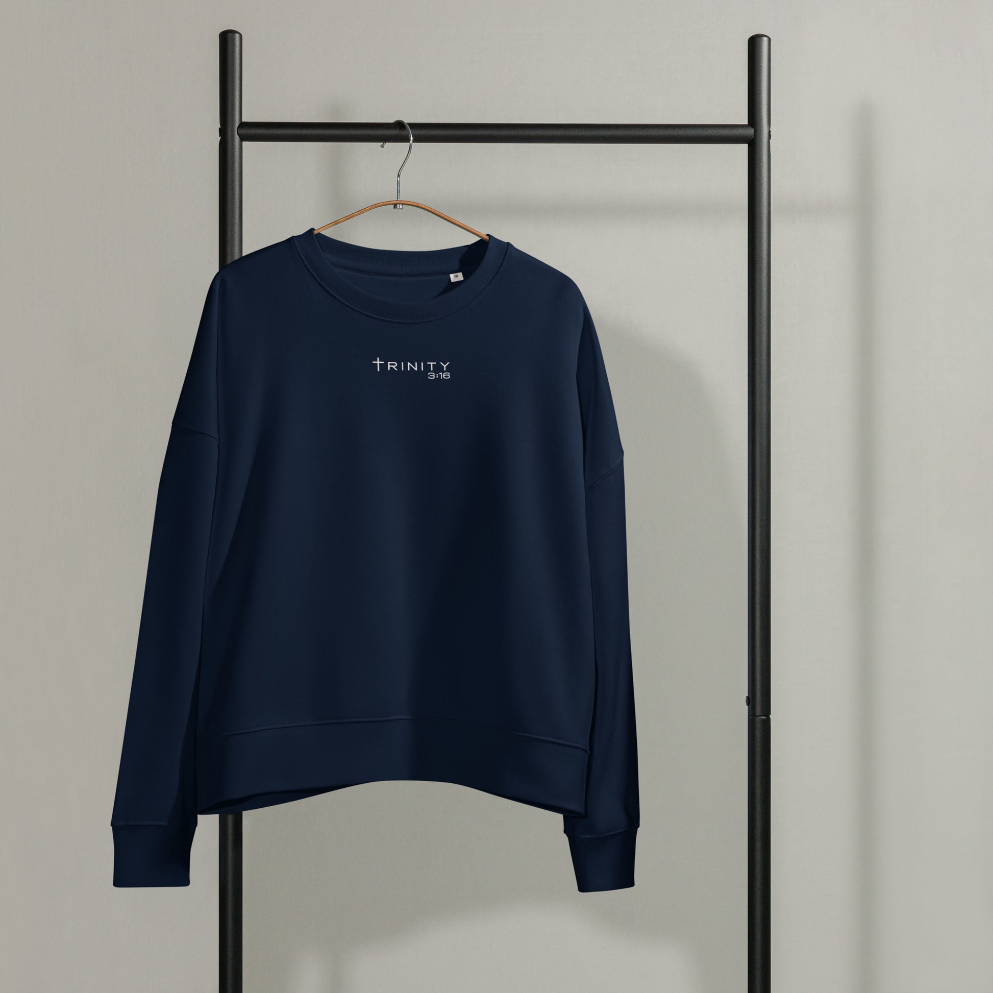 Trinity 3:16 Logo Christian womens crewneck in navy— Trinity 3:16 faith apparel