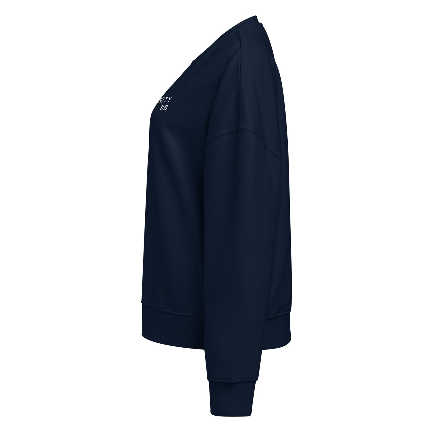 Trinity 3:16 Logo Christian womens crewneck in navy— Trinity 3:16 faith apparel