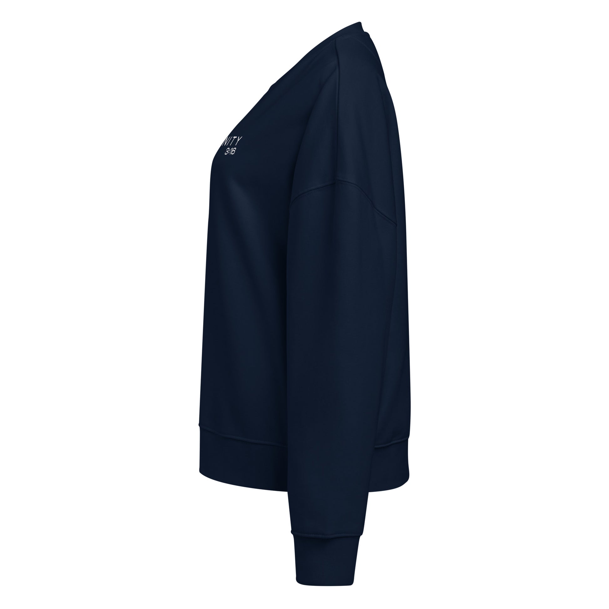 Trinity 3:16 Logo Christian womens crewneck in navy— Trinity 3:16 faith apparel
