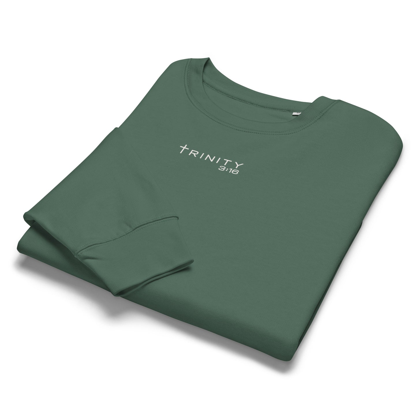 Trinity 3:16 Logo Christian womens crewneck in grean— Trinity 3:16 faith apparel