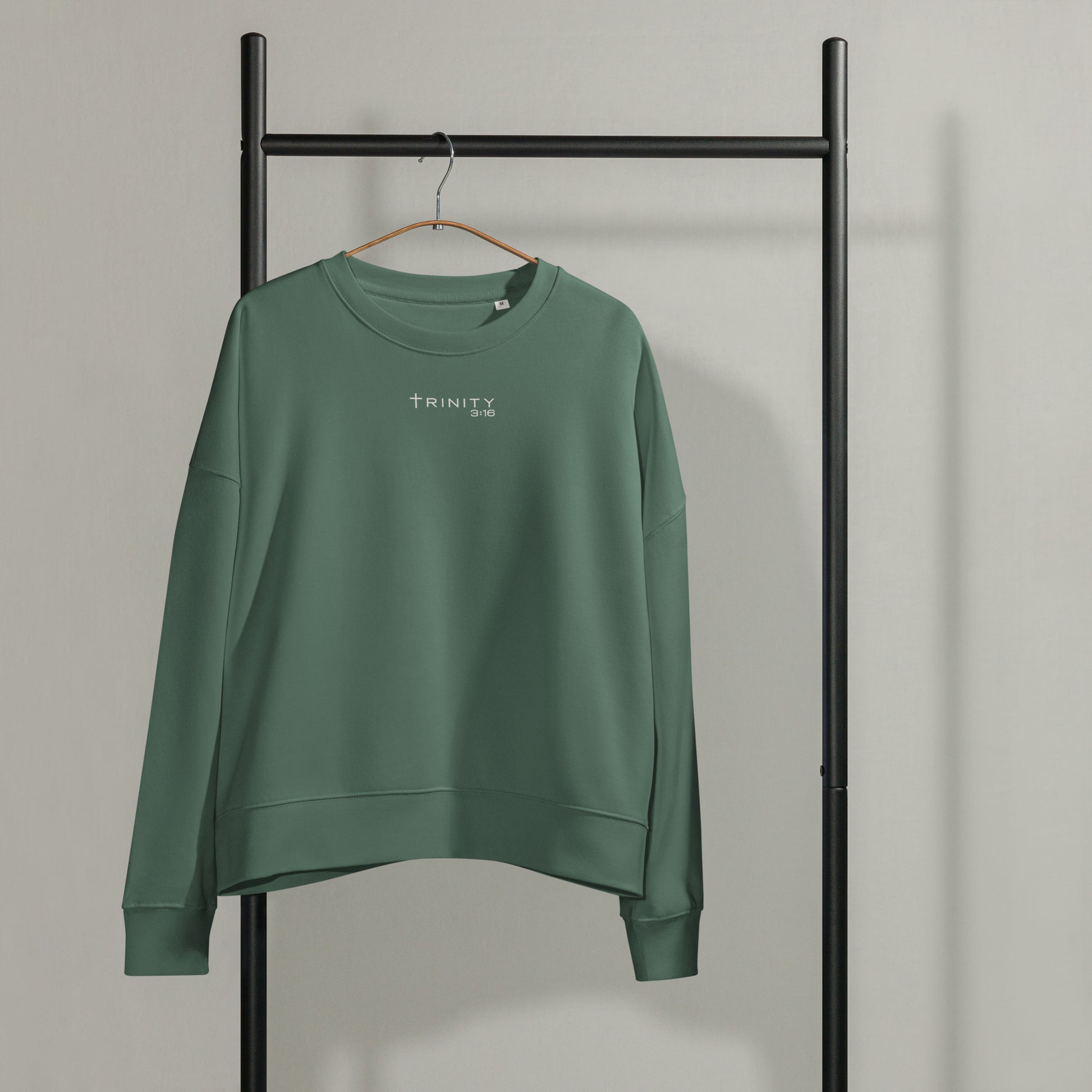 Trinity 3:16 Logo Christian womens crewneck in grean— Trinity 3:16 faith apparel