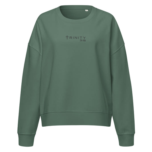 Trinity 3:16 Logo Christian womens crewneck in green— Trinity 3:16 faith apparel