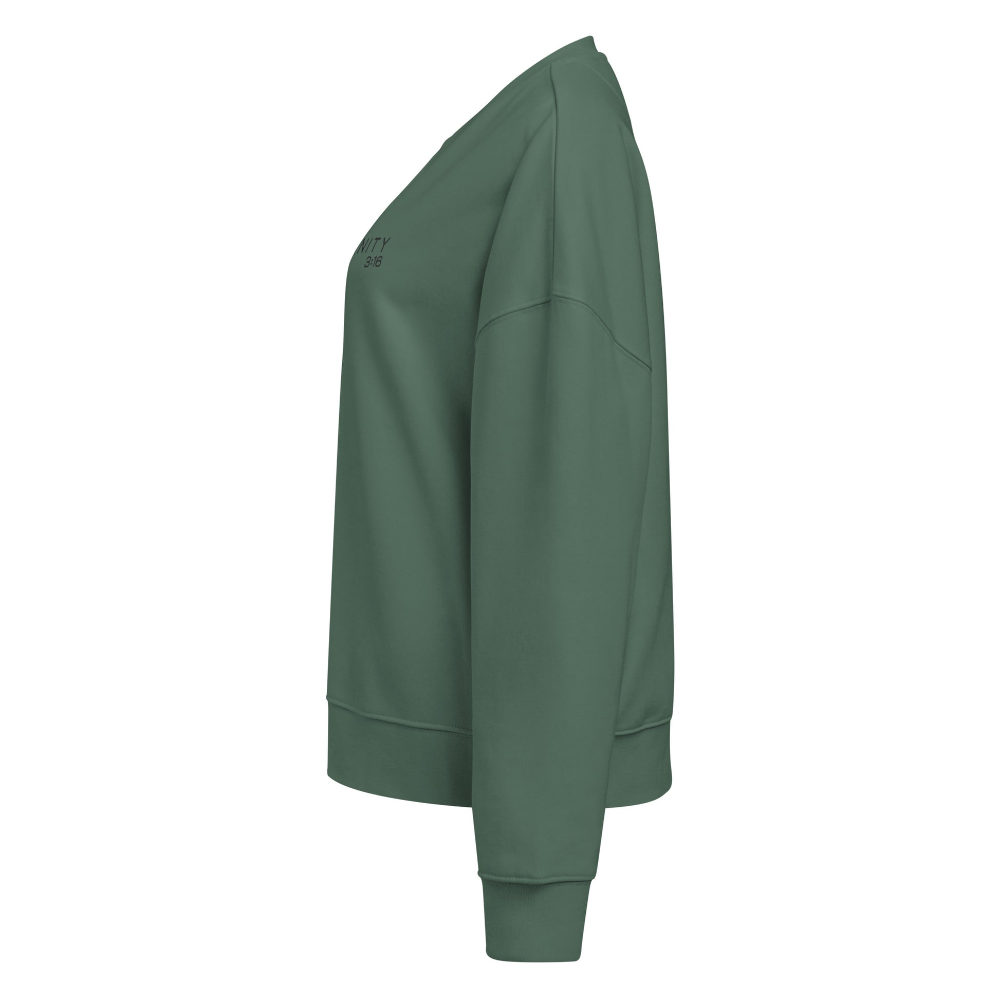Trinity 3:16 Logo Christian womens crewneck in green— Trinity 3:16 faith apparel