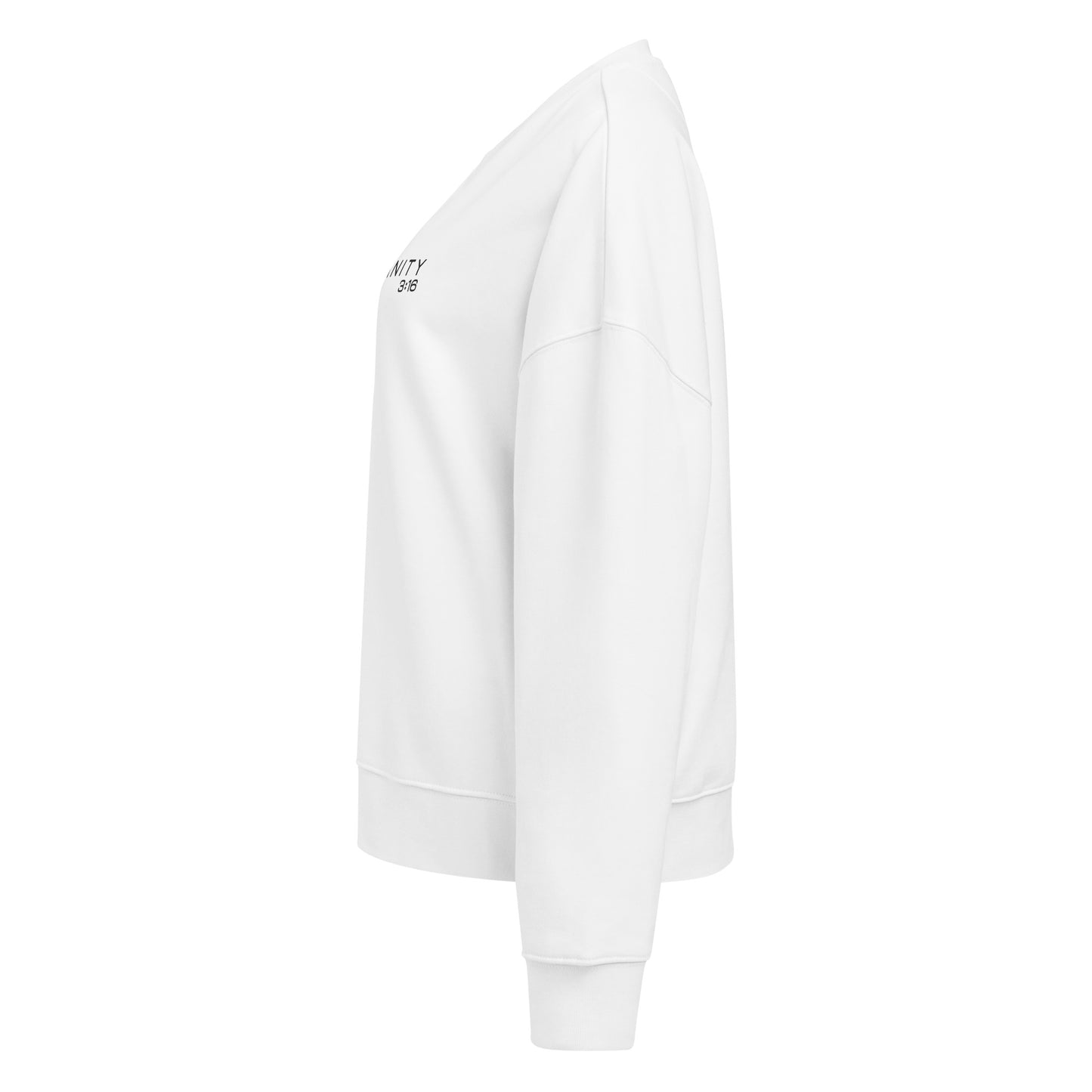 Trinity 3:16 Logo Christian womens crewneck in white— Trinity 3:16 faith apparel