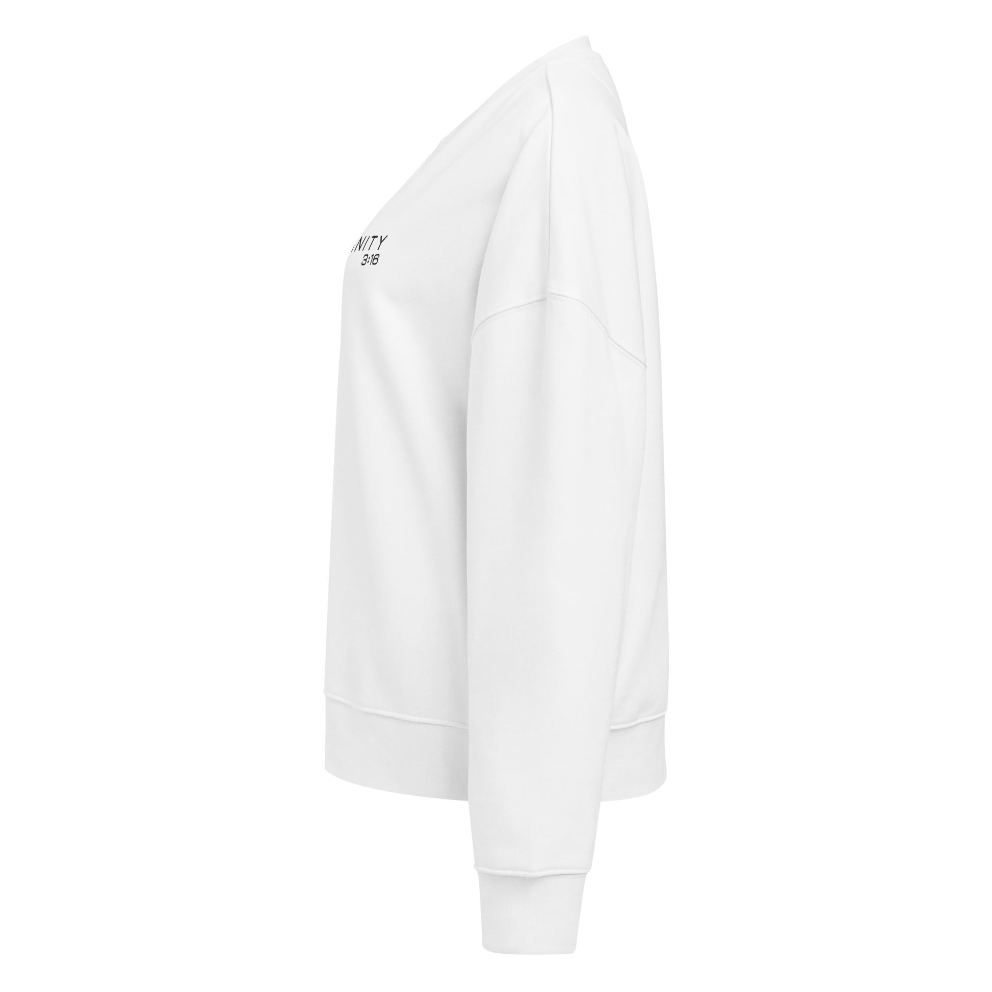 Trinity 3:16 Logo Christian womens crewneck in white— Trinity 3:16 faith apparel