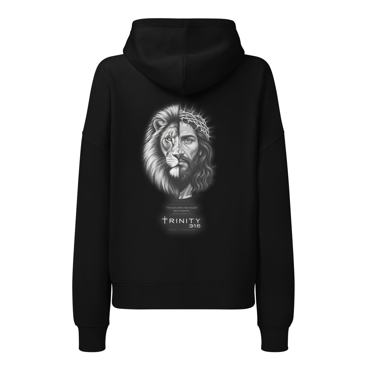 John 3:16 Christian womens hoodie in black — Trinity 3:16 faith apparel