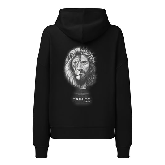John 3:16 Christian womens hoodie in black — Trinity 3:16 faith apparel