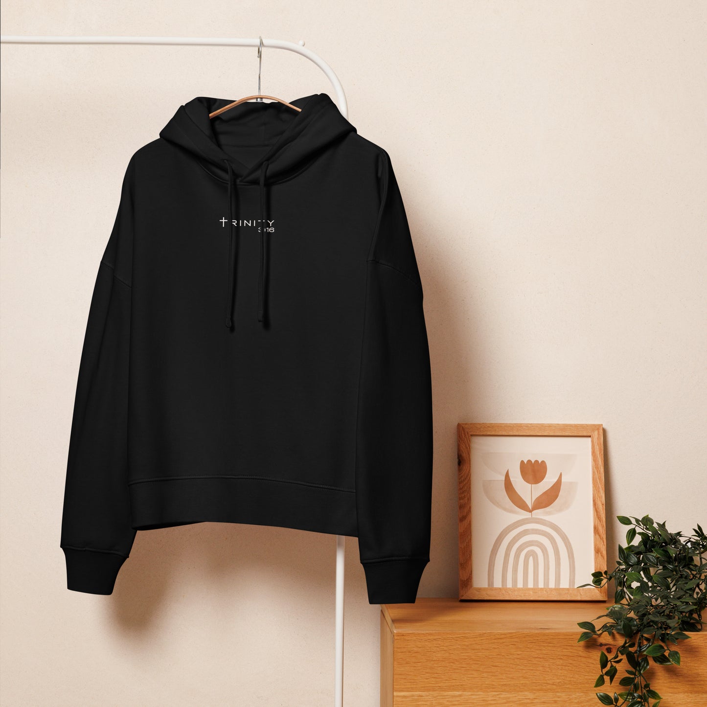 rinity 3:16 Logo Christian womens hoodie in black— Trinity 3:16 faith apparel