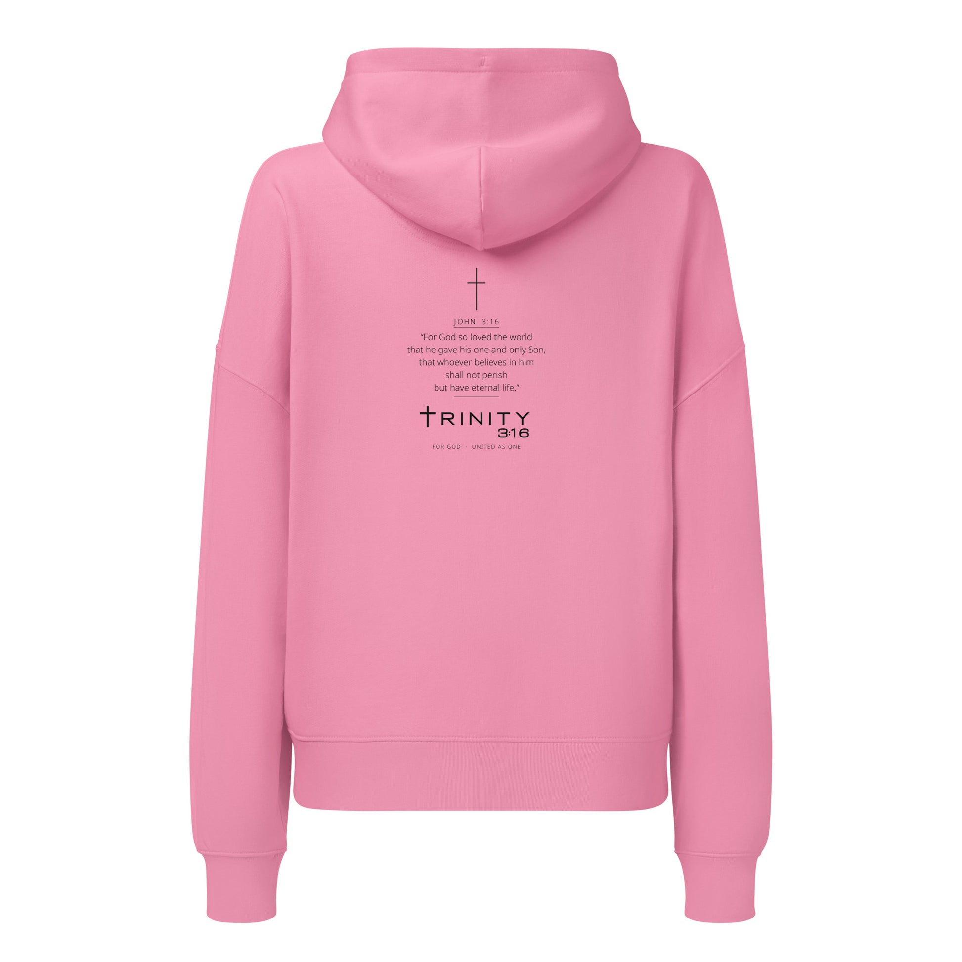 John 3:16 Christian womens hoodie in pink— Trinity 3:16 faith apparel