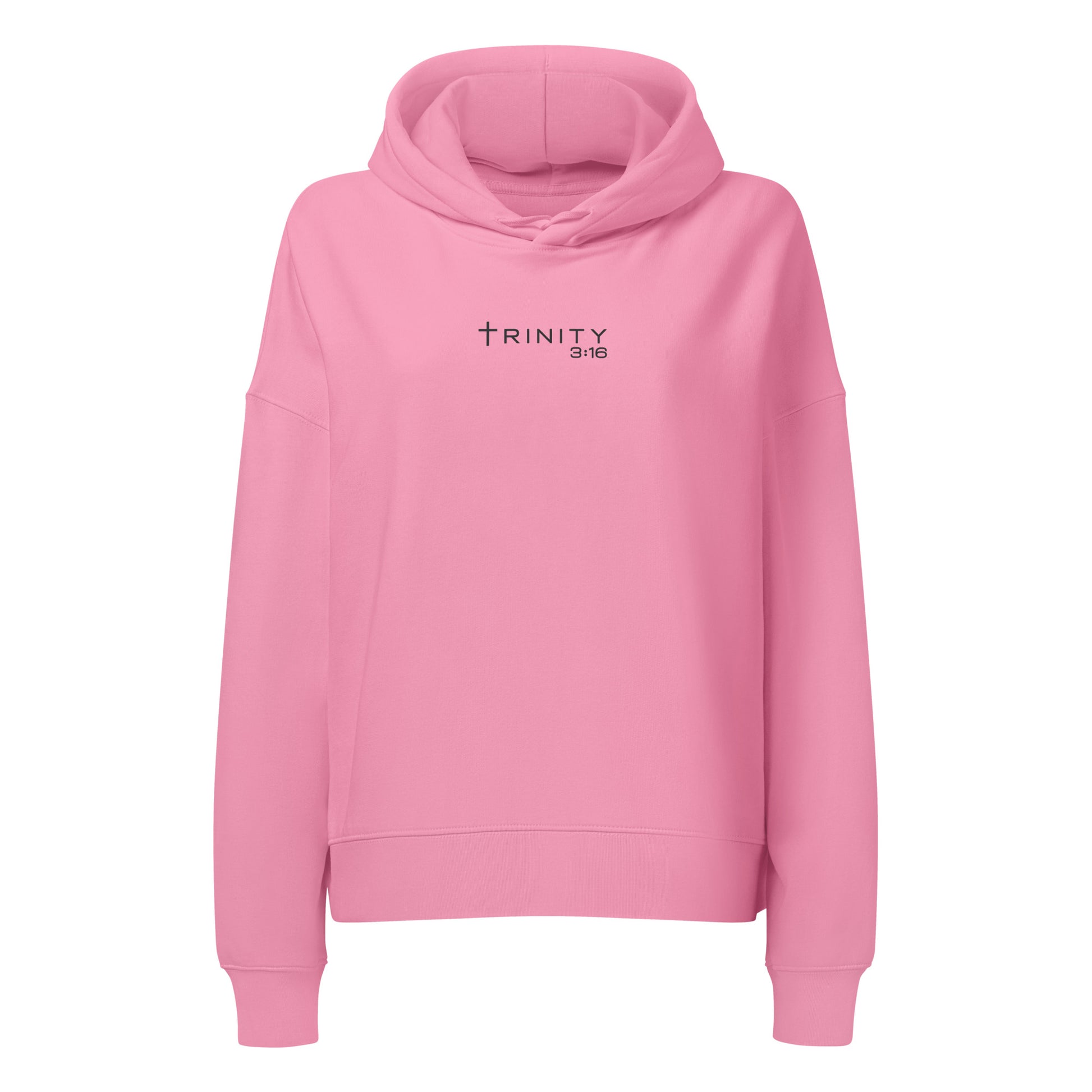 John 3:16 Christian womens hoodie in pink— Trinity 3:16 faith apparel