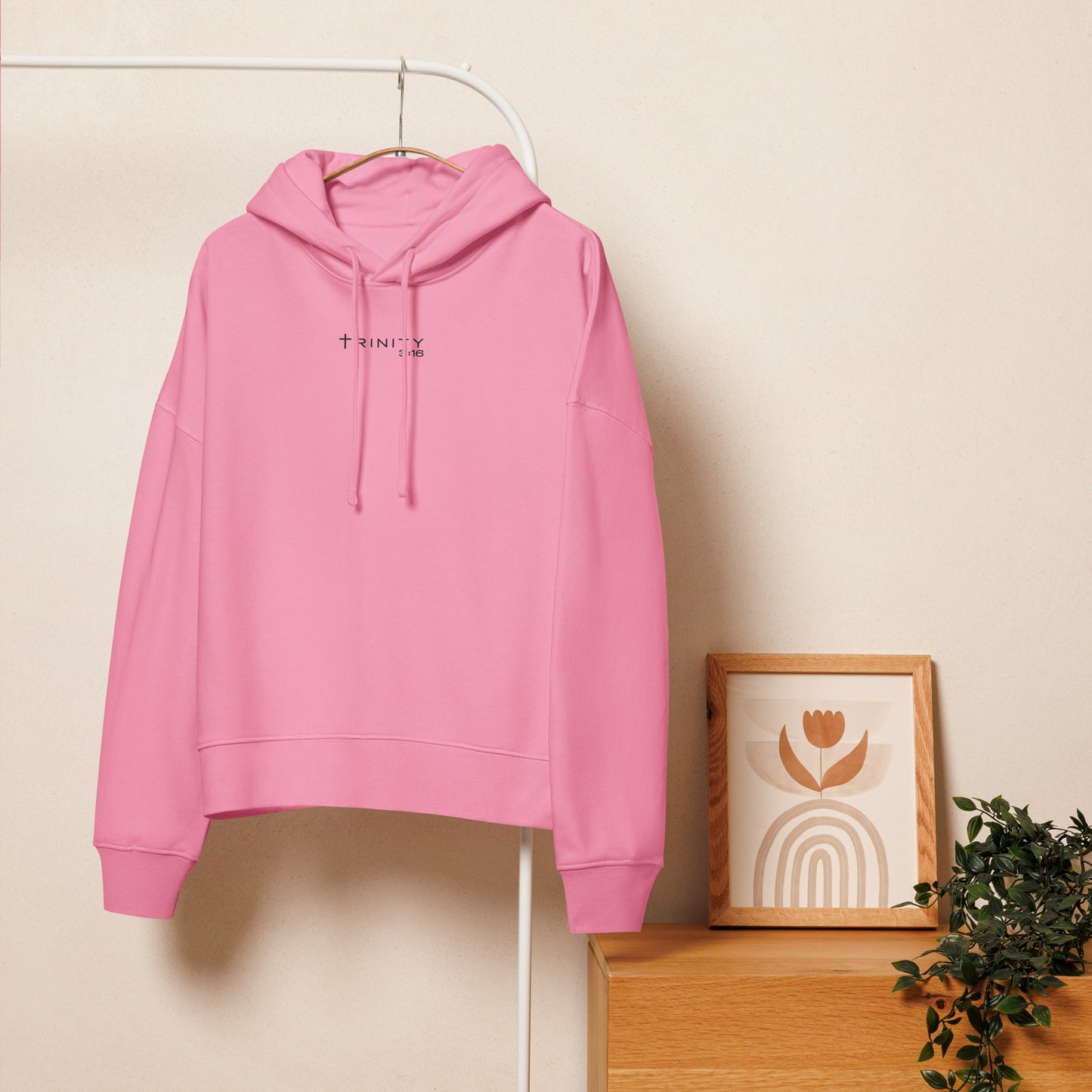 John 3:16 Christian womens hoodie in pink— Trinity 3:16 faith apparel