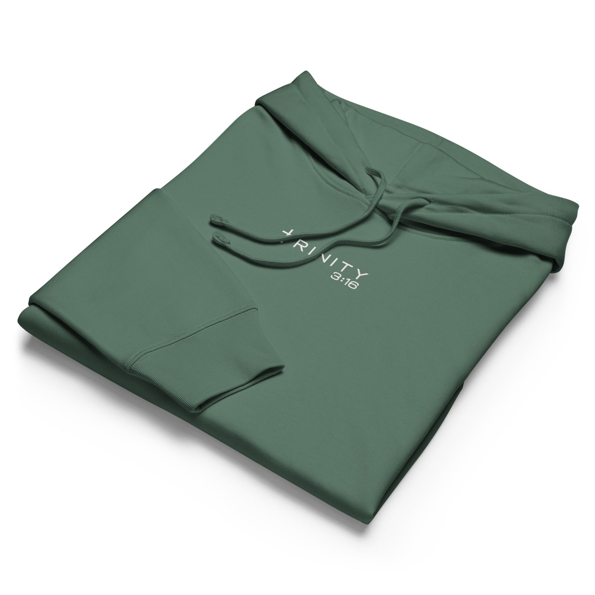 rinity 3:16 Logo Christian womens hoodie in green— Trinity 3:16 faith apparel
