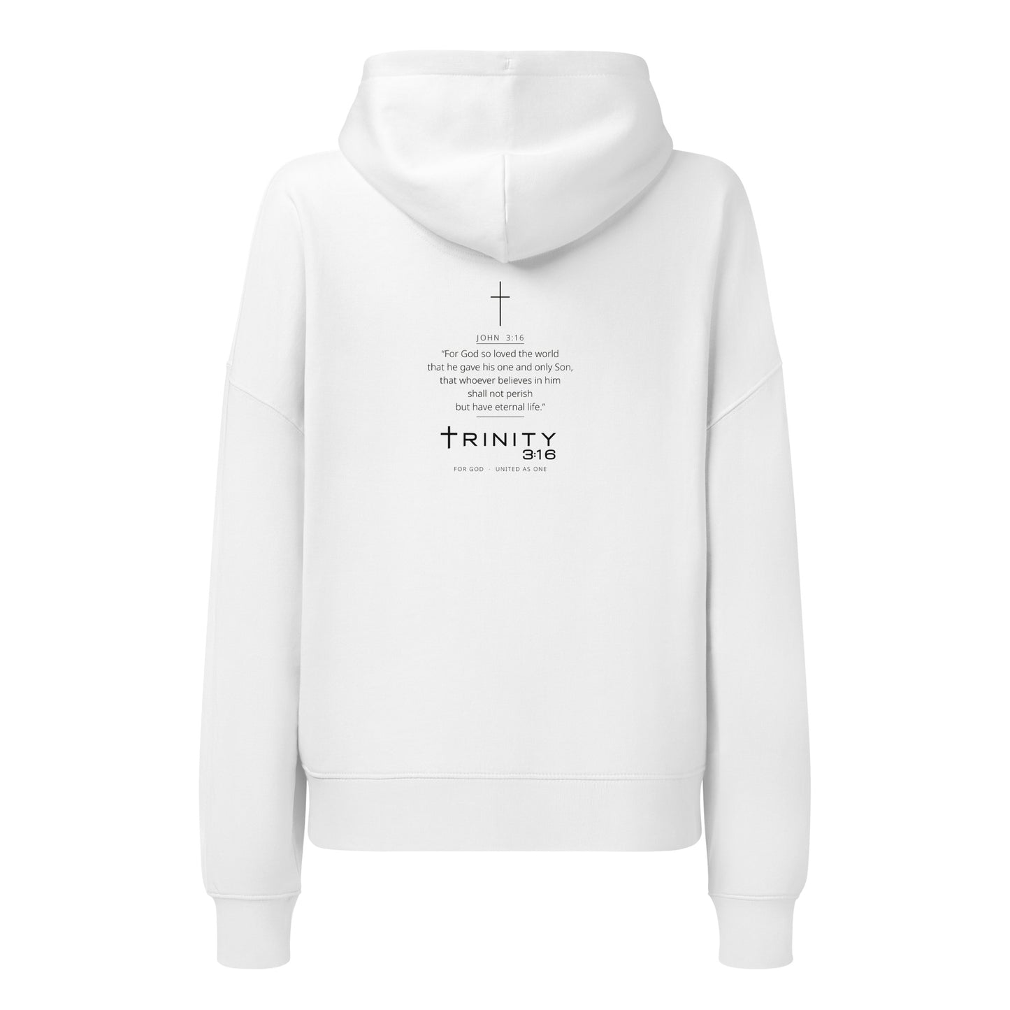 John 3:16 Christian womens hoodie in white— Trinity 3:16 faith apparel