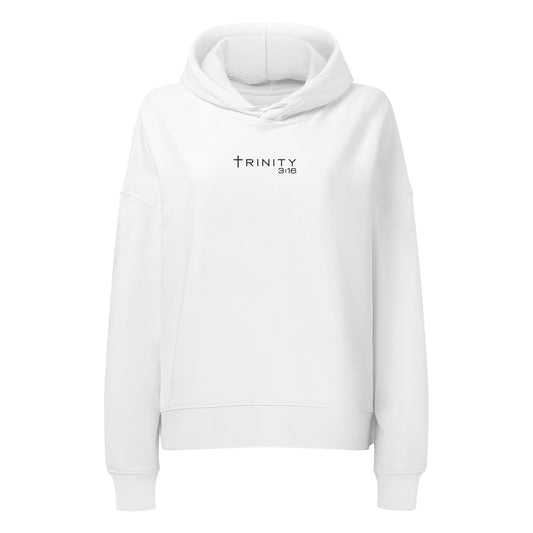Trinity 3:16 Logo Christian womens hoodie in white— Trinity 3:16 faith apparel