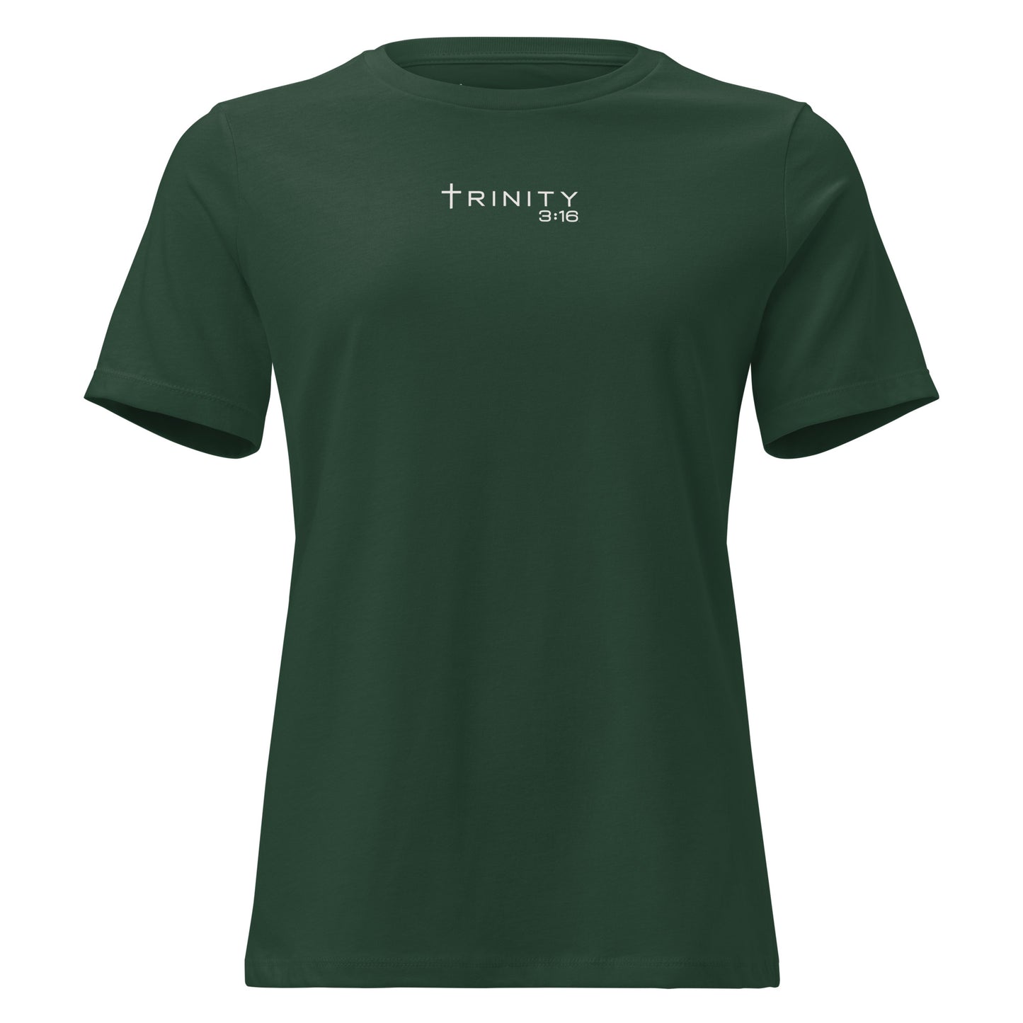 Trinity 3:16 Logo Christian womens tee in forest green — Trinity 3:16 faith apparel