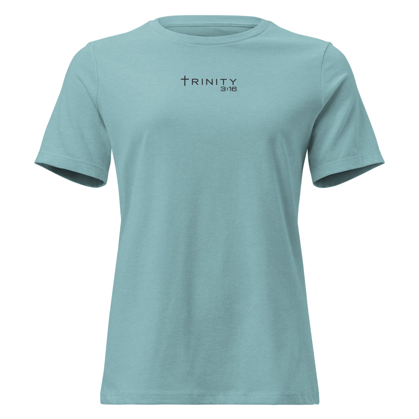 Trinity 3:16 Logo Christian womens tee in heather blue lagoon — Trinity 3:16 faith apparel
