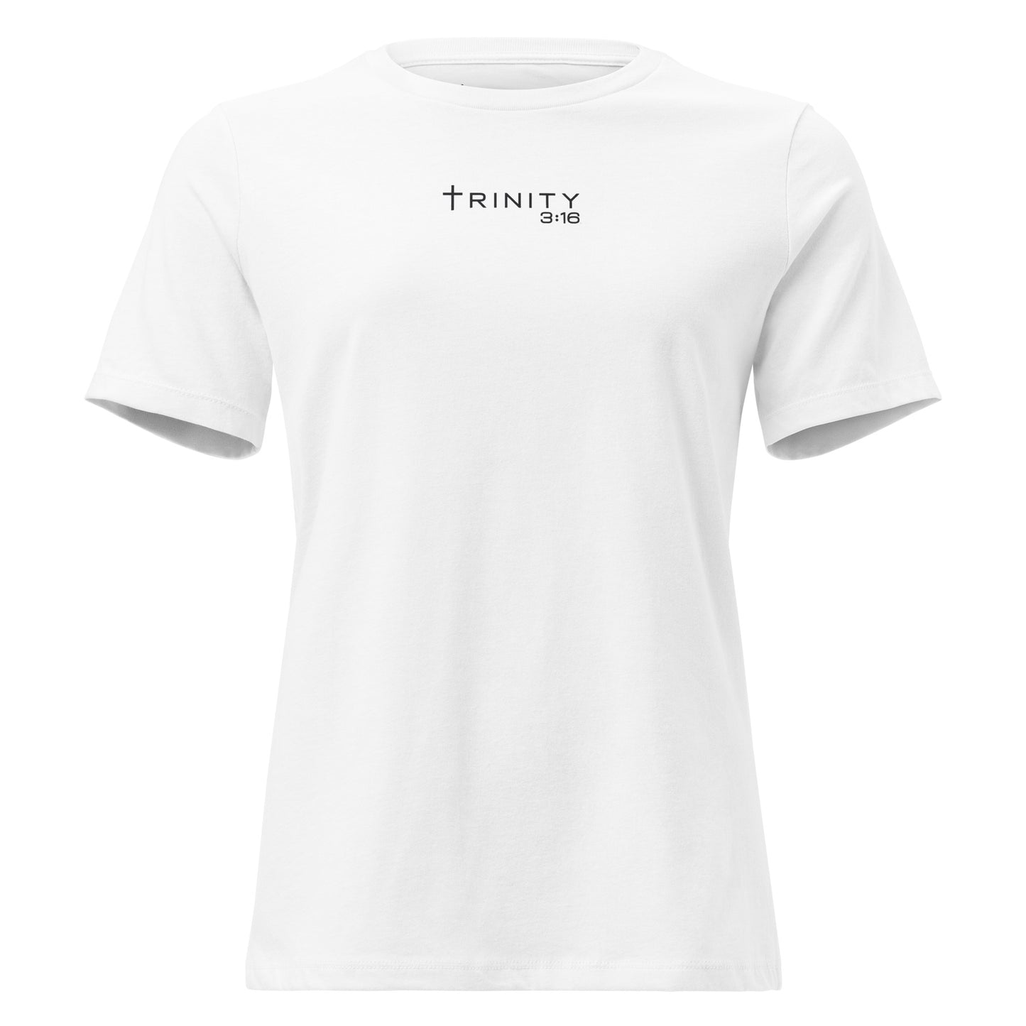 Trinity 3:16 Logo Christian womens tee in white— Trinity 3:16 faith apparel